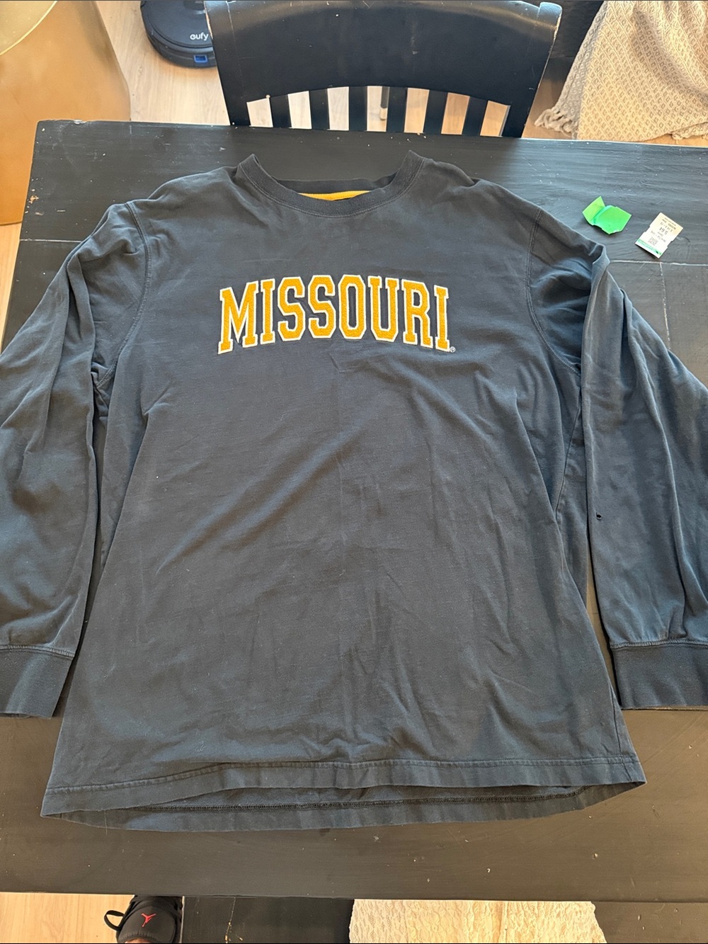 Missouri Long Sleeve Collegiate Shirt - Black with stitched Gold Lettering